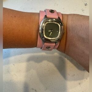 Vintage Fossil JR8295 Big Tic Watch Women Pink leather Band 32mm